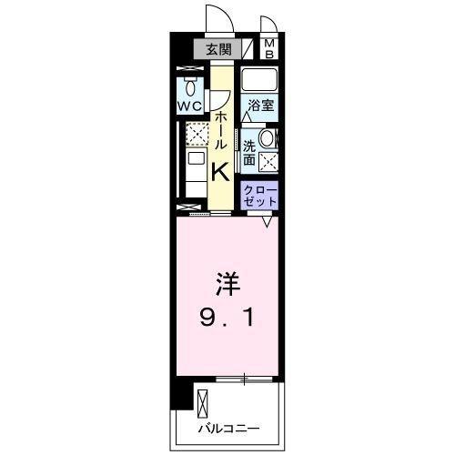メルベ-ジュ(1K/4階)の間取り写真