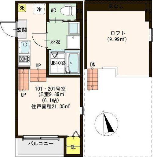 ハーモニーテラス原町II(1K/1階)の間取り写真