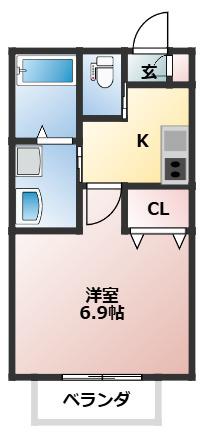 プラネアドール天台(1K/1階)の間取り写真