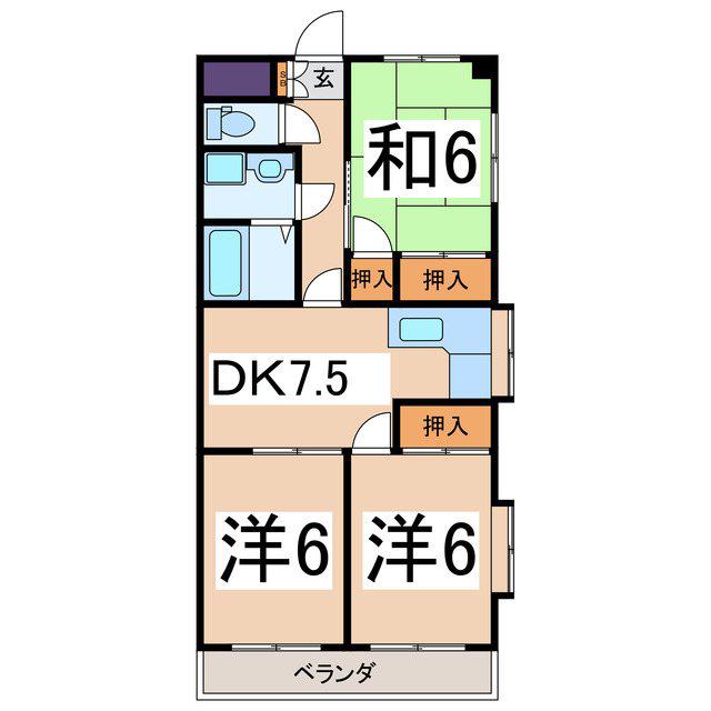 グレイスリー下小河原(3DK/6階)の間取り写真