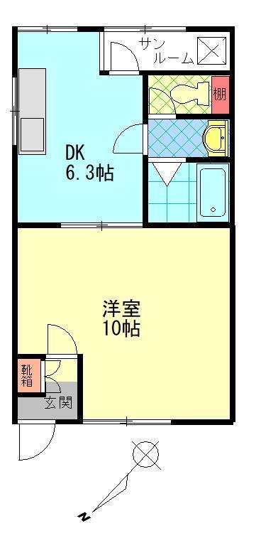 サングレイスえのくまB棟(1DK/1階)の間取り写真