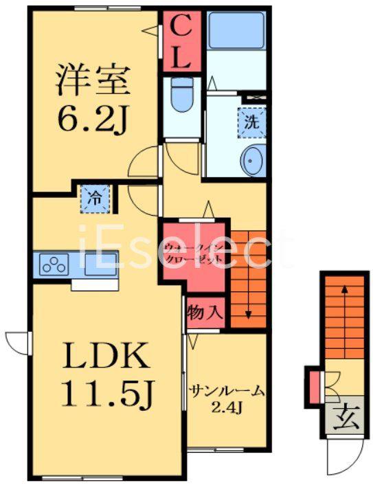 サン ヴェール 小林 A(1LDK/2階)の間取り写真