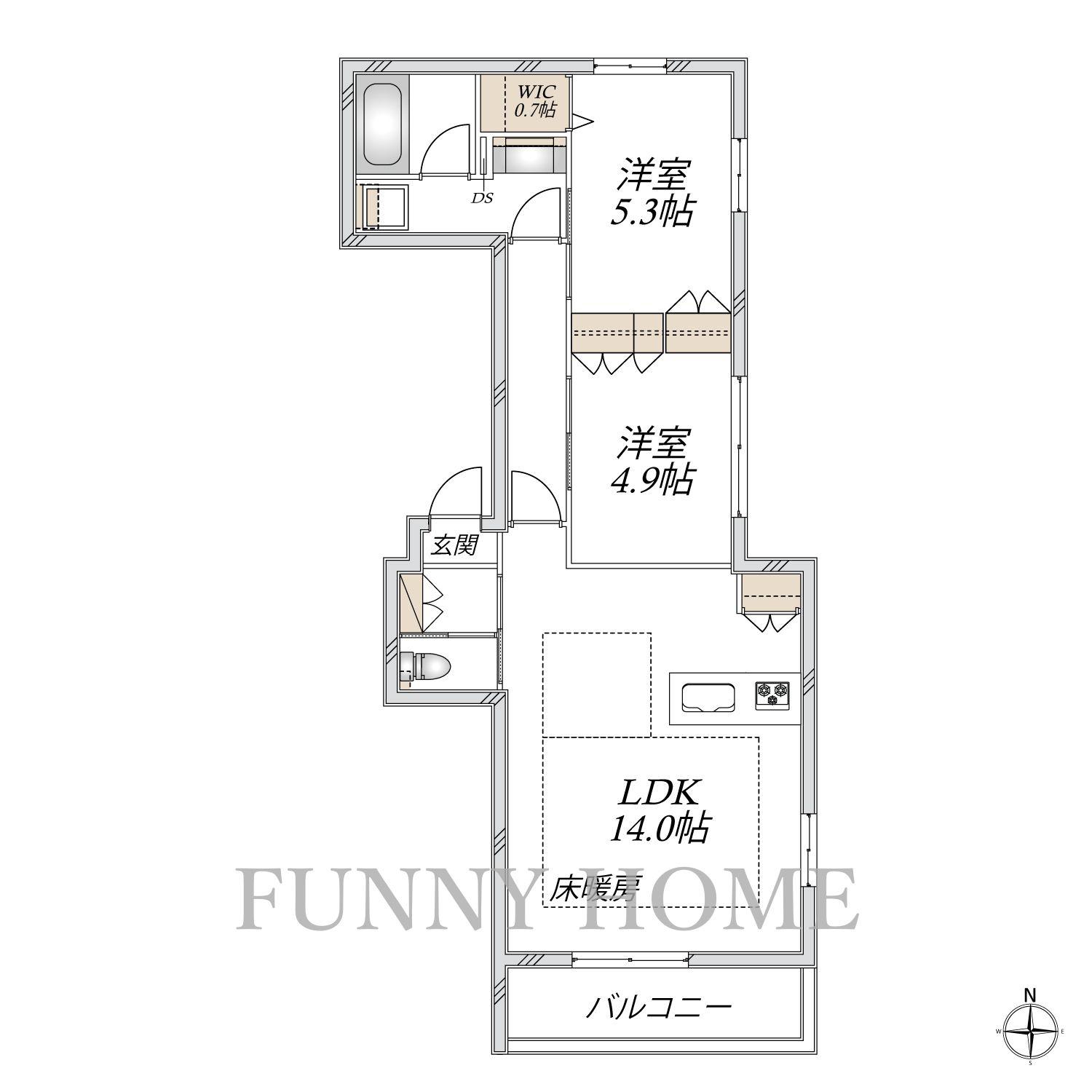 TARUFU三軒茶屋(2LDK/2階)の間取り写真