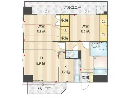 リックガーデン(2LDK/10階)の間取り写真