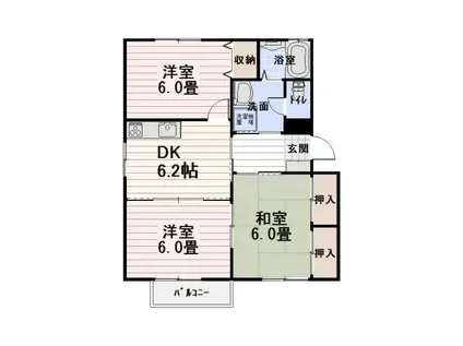 ヒルズ赤間B棟(3DK/2階)の間取り写真