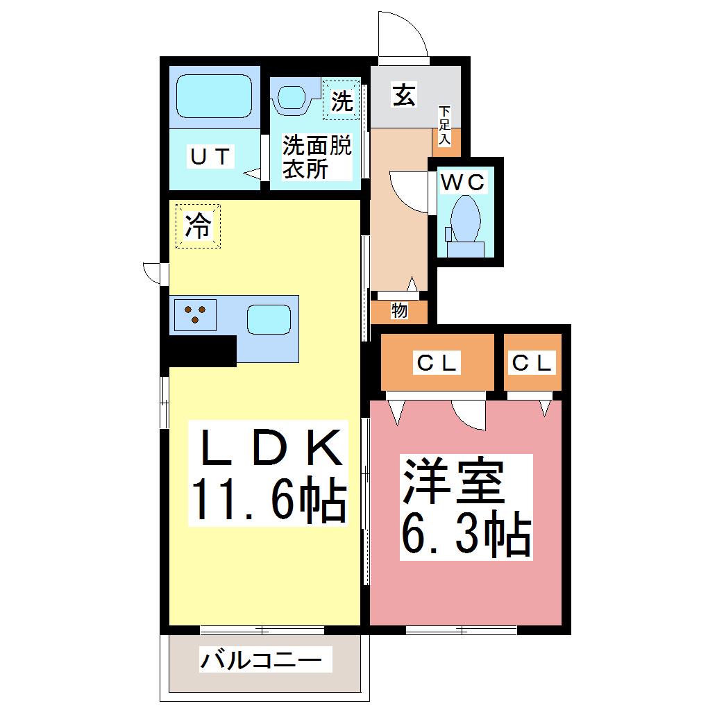 コンフォーレギブソン(1LDK/1階)の間取り写真