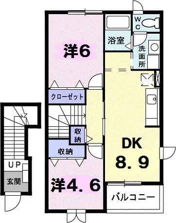 ミストラルB(2DK/2階)の間取り写真
