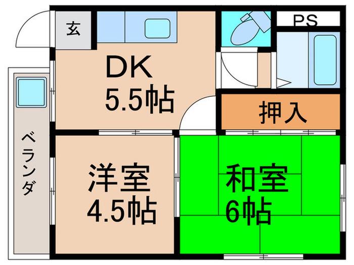 グリーンコーポラス若松B(2DK/1階)の間取り写真