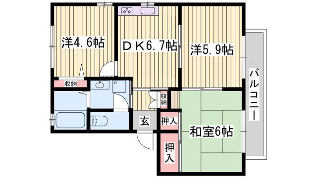 ディアス太田A棟(3DK/2階)の間取り写真