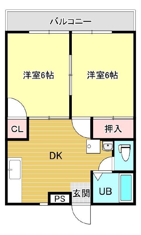 アメリカンハウス(2DK/2階)の間取り写真
