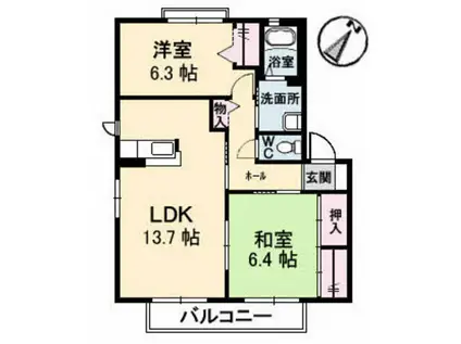 サンボナール温品A棟(2LDK/2階)の間取り写真