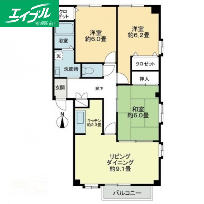 フォブール近藤B棟(3LDK/2階)の間取り写真