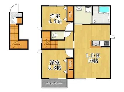 ベルパージュ宮前平(2LDK/2階)の間取り写真