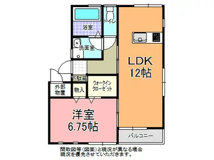 オリエントハイツB棟(1LDK/2階)の間取り写真