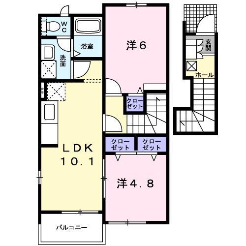 ム-ンヴェルジュA(2LDK/2階)の間取り写真