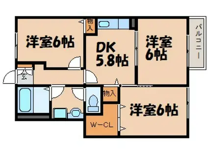 イーストヒルズ(3DK/1階)の間取り写真