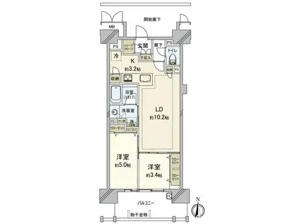 ポレスター岡山運動公園(2LDK/12階)の間取り写真