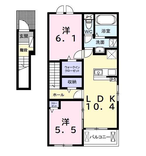 ヒカルサ君津II(2LDK/2階)の間取り写真