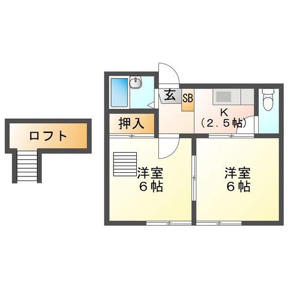 北浜町アパート(2K/1階)の間取り写真