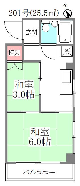 ソレイユ新宿(2K/2階)の間取り写真
