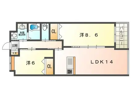 エクセレントコート(2LDK/2階)の間取り写真