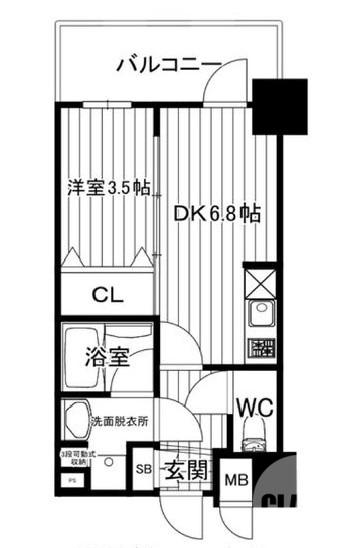 マンションはりげん鳳(1DK/6階)の間取り写真