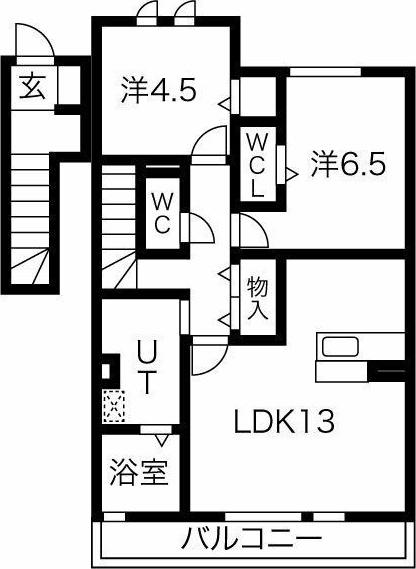 ワダニシ・ムジュー(2LDK/2階)の間取り写真
