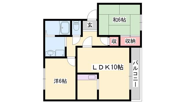 銀の馬車道壱番館(2LDK/1階)の間取り写真