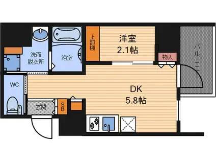 ソルテラス阿波座ウィズ(1DK/13階)の間取り写真