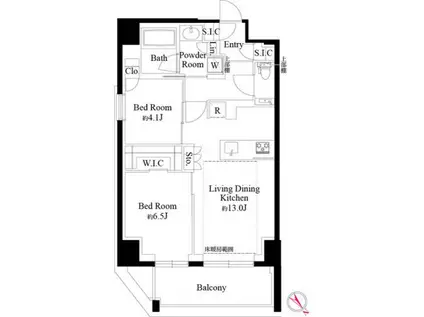 グランパセオ西麻布II(2LDK/10階)の間取り写真