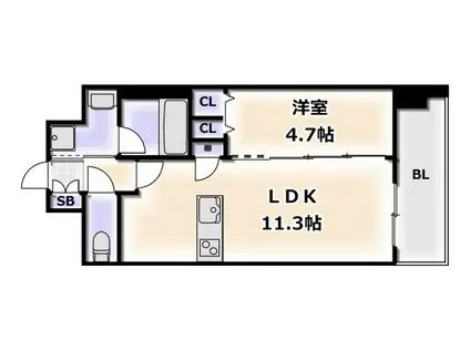 スプランディッド難波キャトル(1LDK/4階)の間取り写真