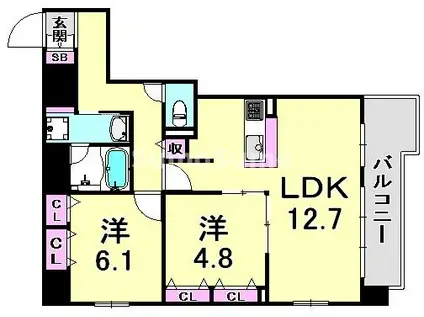 L・ISOBE三宮(2LDK/8階)の間取り写真