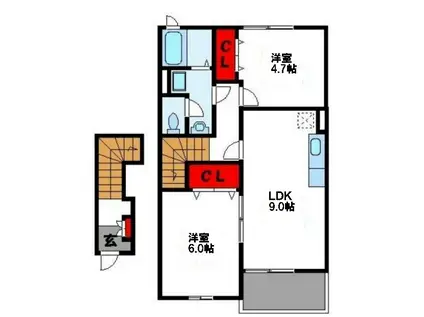 カルムヴィラI(2LDK/2階)の間取り写真