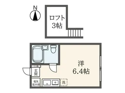 ローズハイムパートI(ワンルーム/2階)の間取り写真