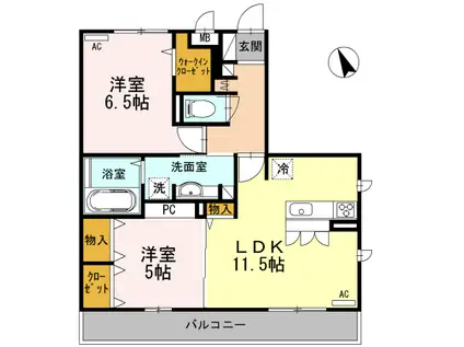 メディフィス西府(2LDK/2階)の間取り写真