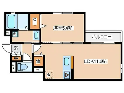 ボナール蓮宮(1LDK/1階)の間取り写真
