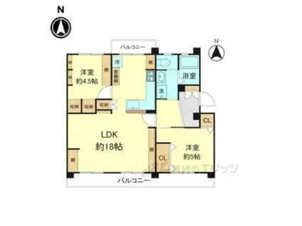 東大路高野第327棟(2LDK/2階)の間取り写真