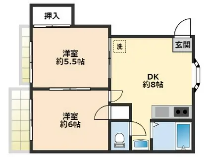 ハイツウエストB(2DK/2階)の間取り写真