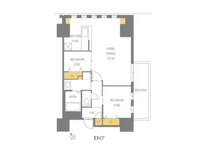 ラクレイス高宮(2LDK/13階)の間取り写真