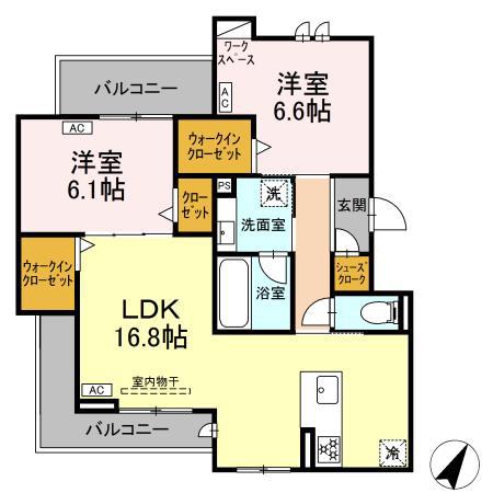 D-AVANCE 東脇(2LDK/3階)の間取り写真