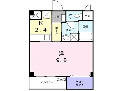 ラ・ロゼベール(1K/3階)の間取り写真