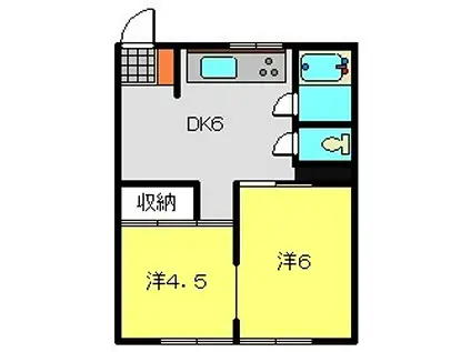 ソシアル三春台(2K/1階)の間取り写真