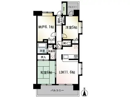 グランビューヒルズ(2SLDK/8階)の間取り写真