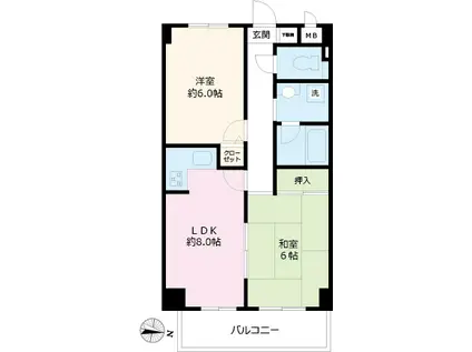 ハイクオリティ立花(2LDK/3階)の間取り写真