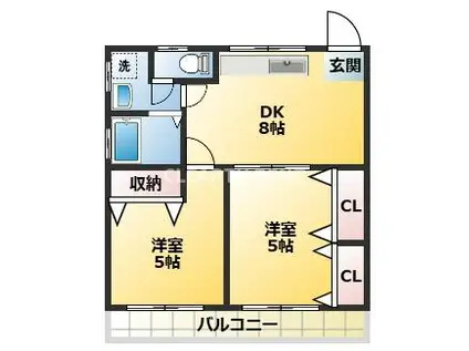 春栄コーポ(2DK/1階)の間取り写真