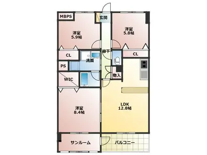 チュチュハウス城下(3LDK/2階)の間取り写真