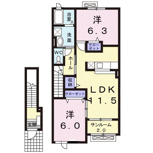 インフィニティB(2LDK/2階)の間取り写真