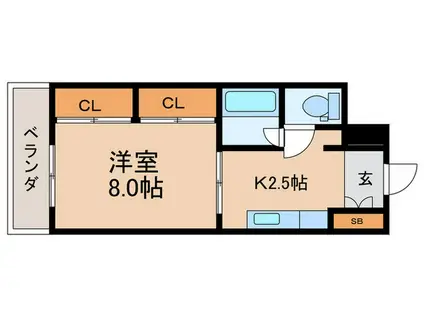 東カングランドマンション第1南(1K/8階)の間取り写真