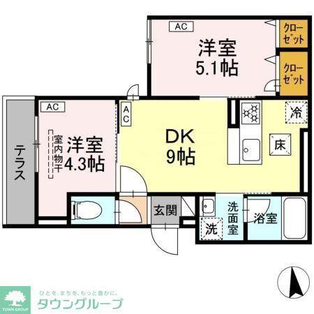 セレスティア青井II(2DK/1階)の間取り写真