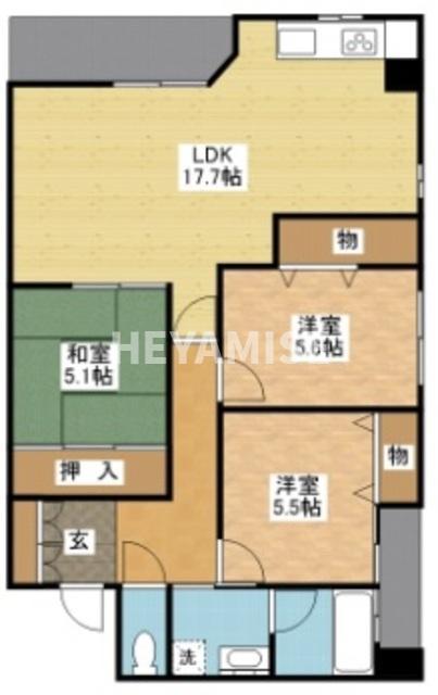 ヒルズ文教(3LDK/5階)の間取り写真